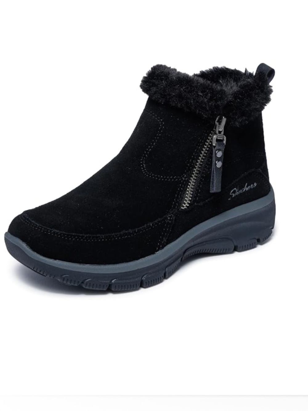 Sketchers Suede Zip-Up Boot With Air-Cooled Memory Foam